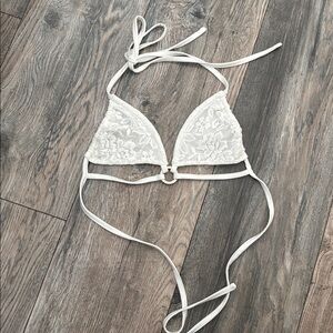OUTCAST CLOTHING XS White Lace Halter Bikini Top